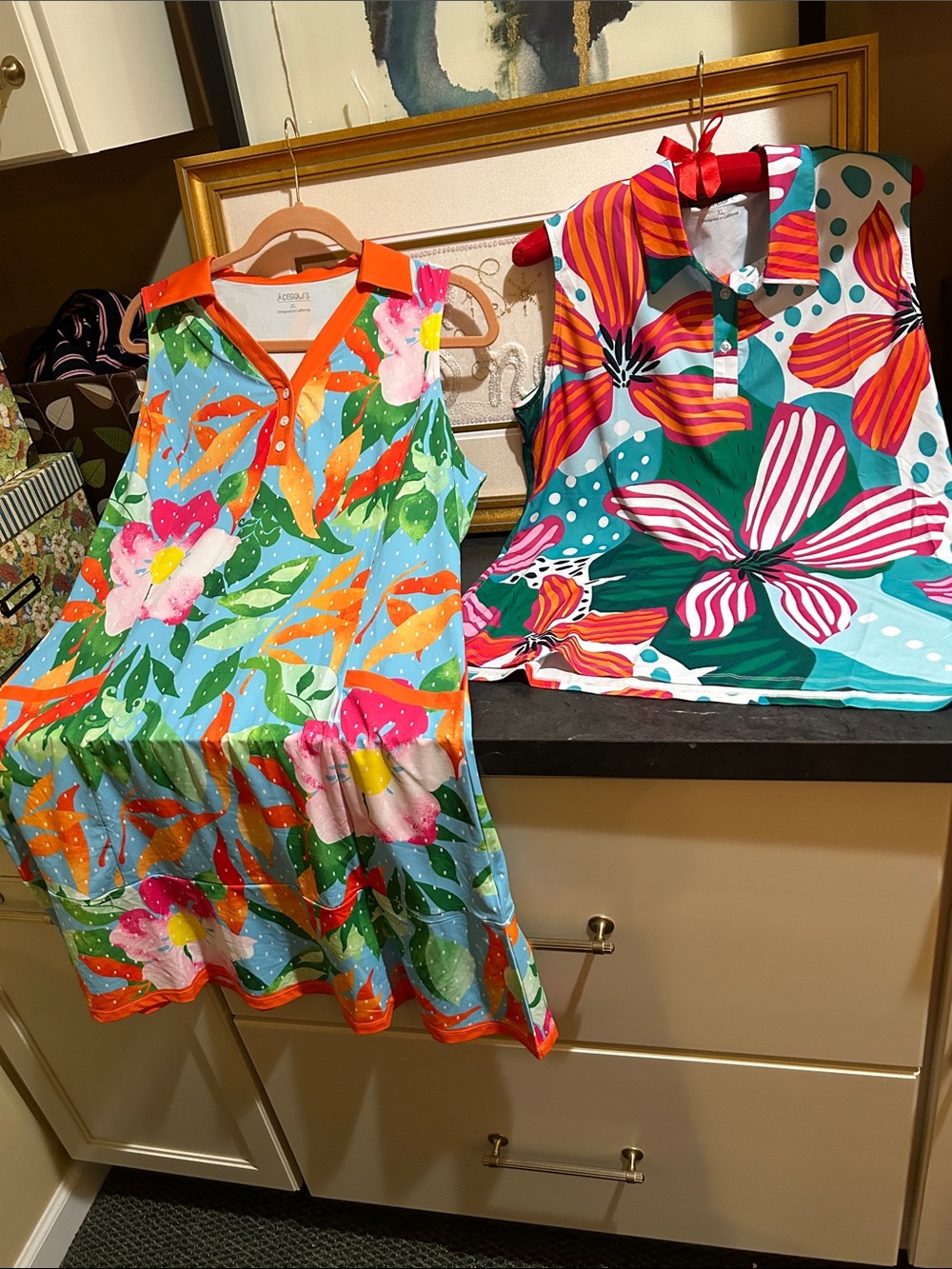 (2) NWT NEW ACEGOLFS Tropical Floral Sleeveless Golf Dress + Top Size XL Golf